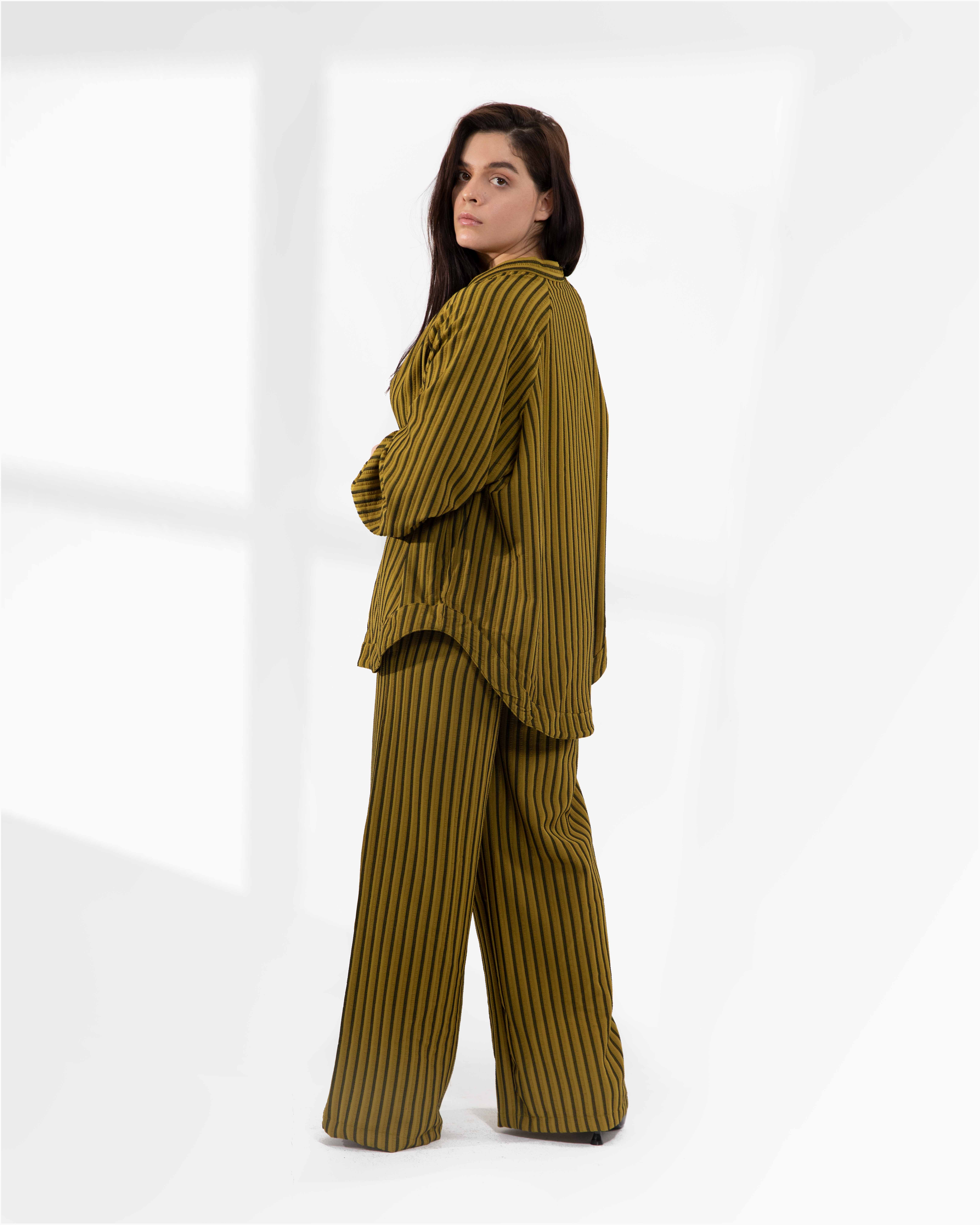 Two-Piece Set Textured Vertical Striped